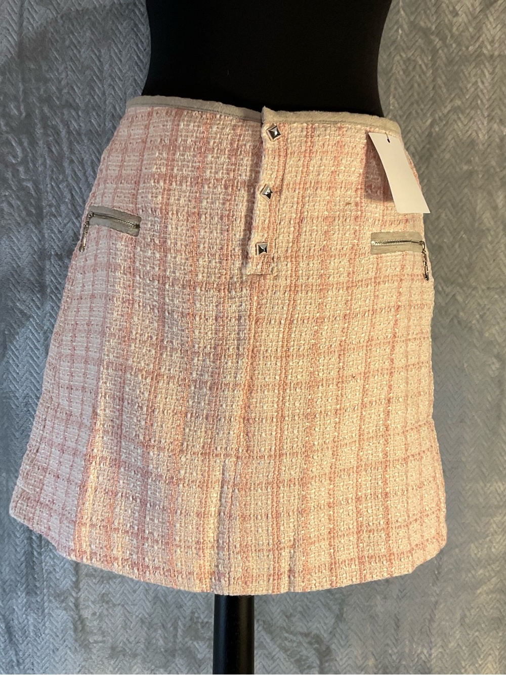 Esley Pink Tweed Mini Skirt with Zip Pocket Details Lg